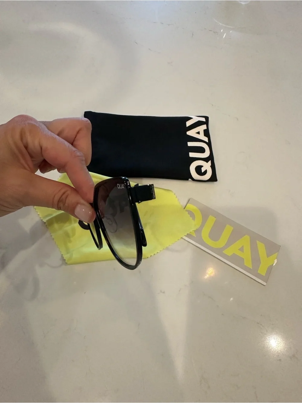 Quay Australia Black Gradient Lens Sunglasses with Yellow Cleaning Cloth
